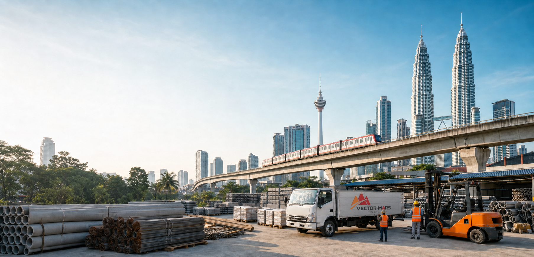 Vector-Mars delivery truck at a Kuala Lumpur LRT infrastructure supply yard