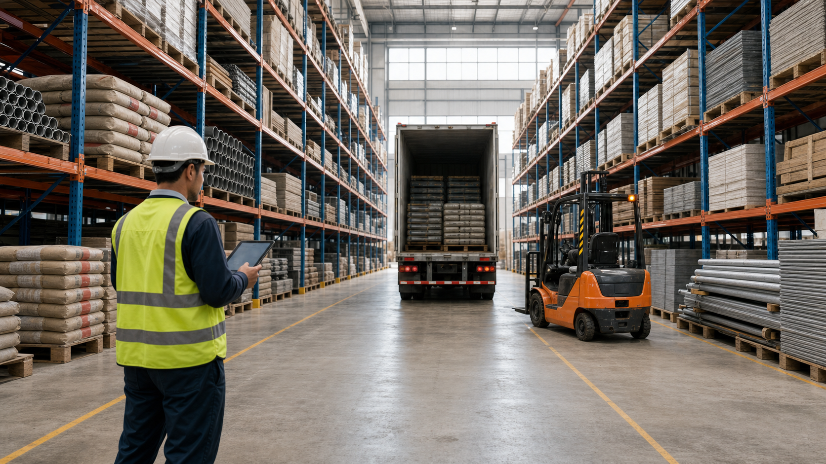 Worker coordinating a warehouse delivery